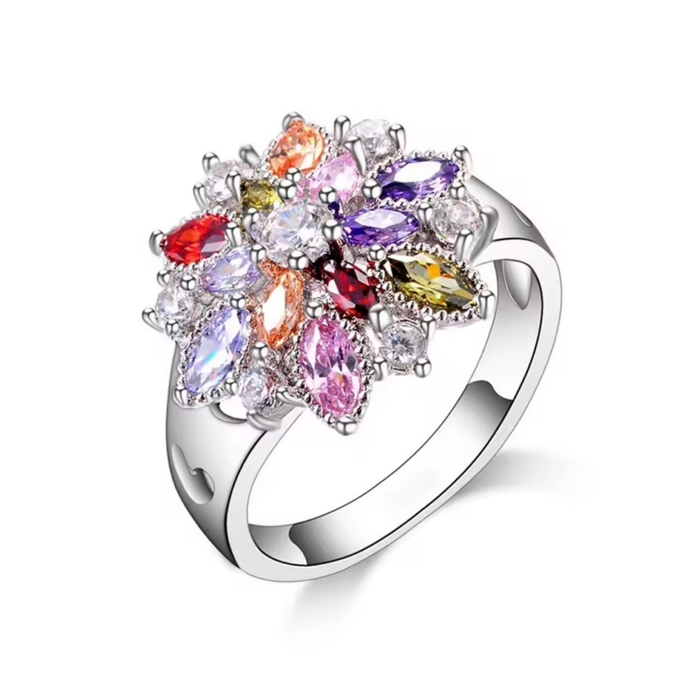 Colorful Crystal Bloom Statement Ring